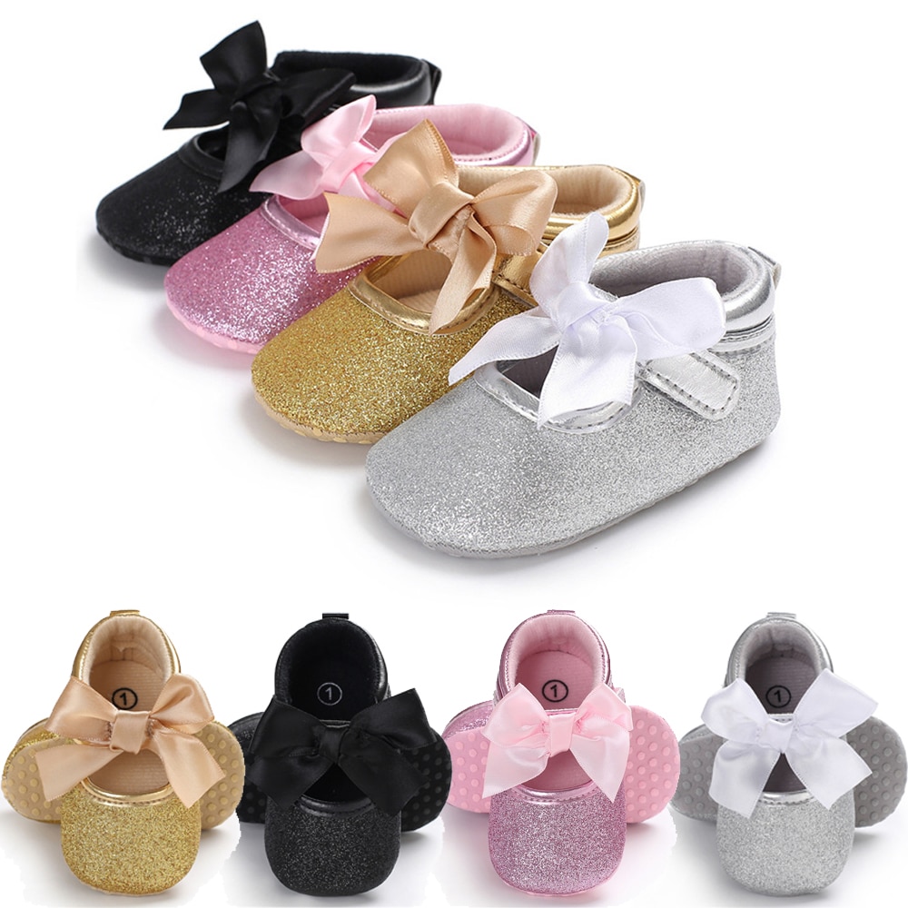 Baby Girl's Lace Up Glitter Bowknot First Walkers