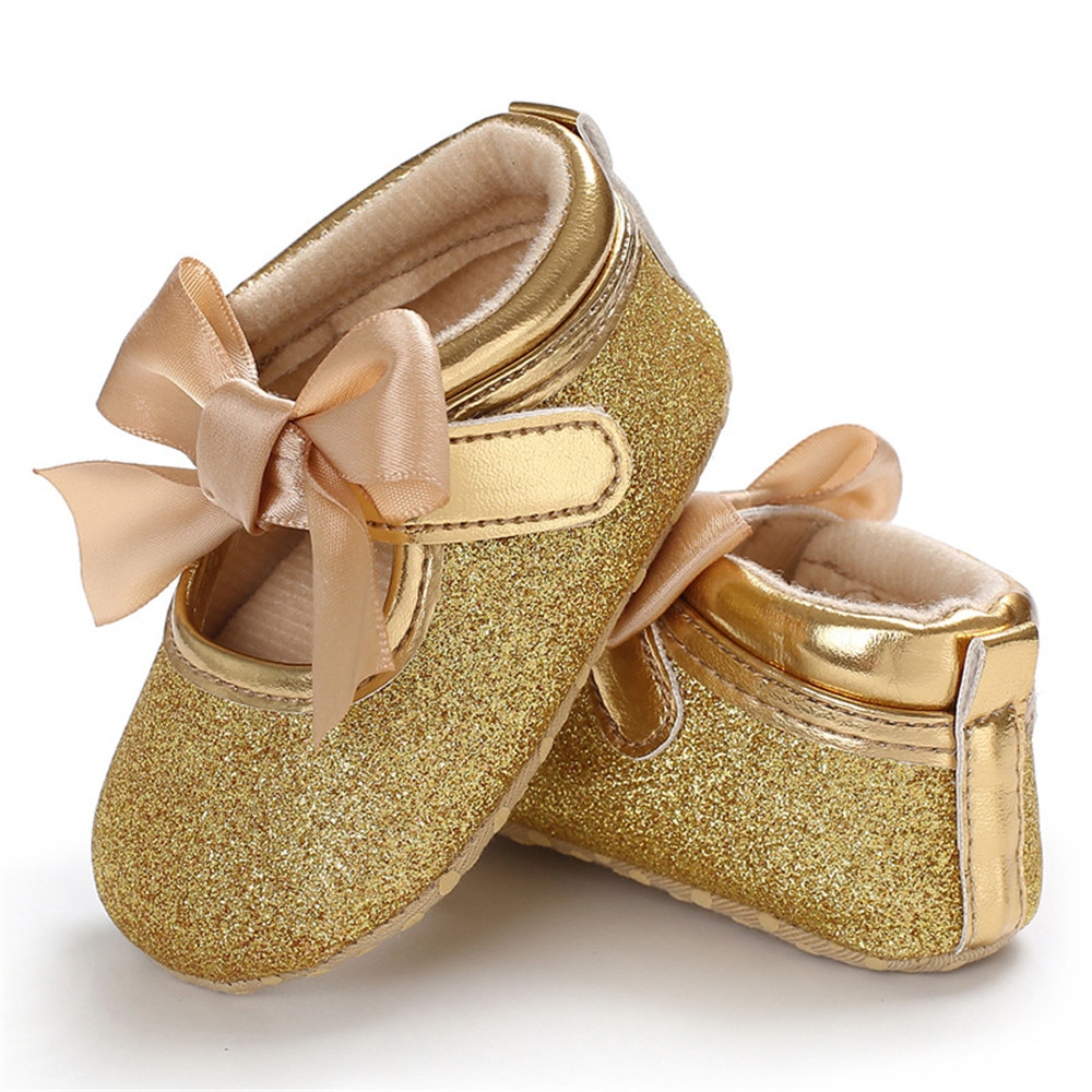 Baby Girl's Lace Up Glitter Bowknot First Walkers