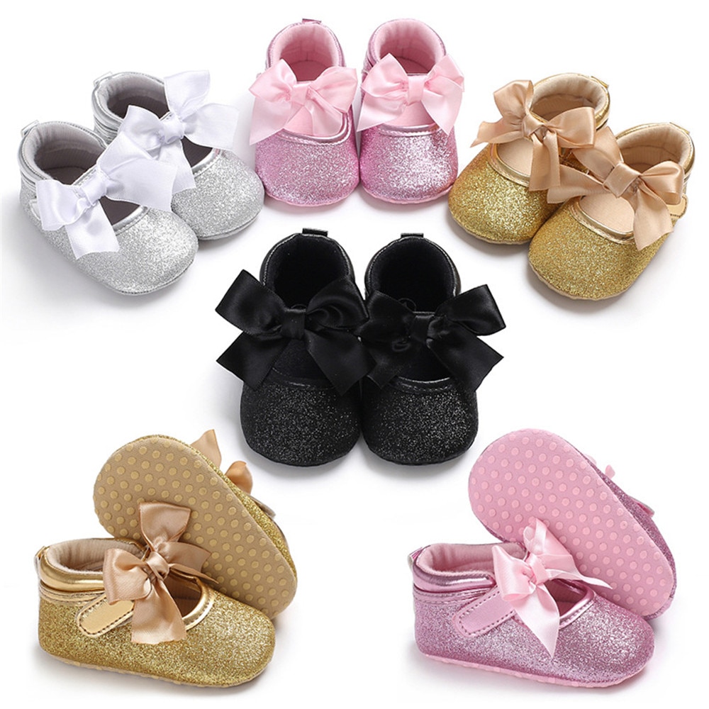 Baby Girl's Lace Up Glitter Bowknot First Walkers