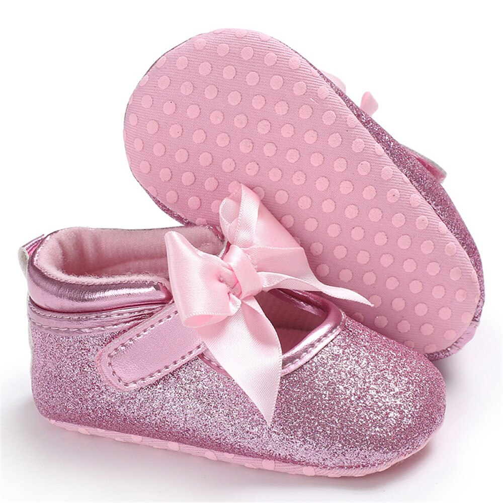 Baby Girl's Lace Up Glitter Bowknot First Walkers