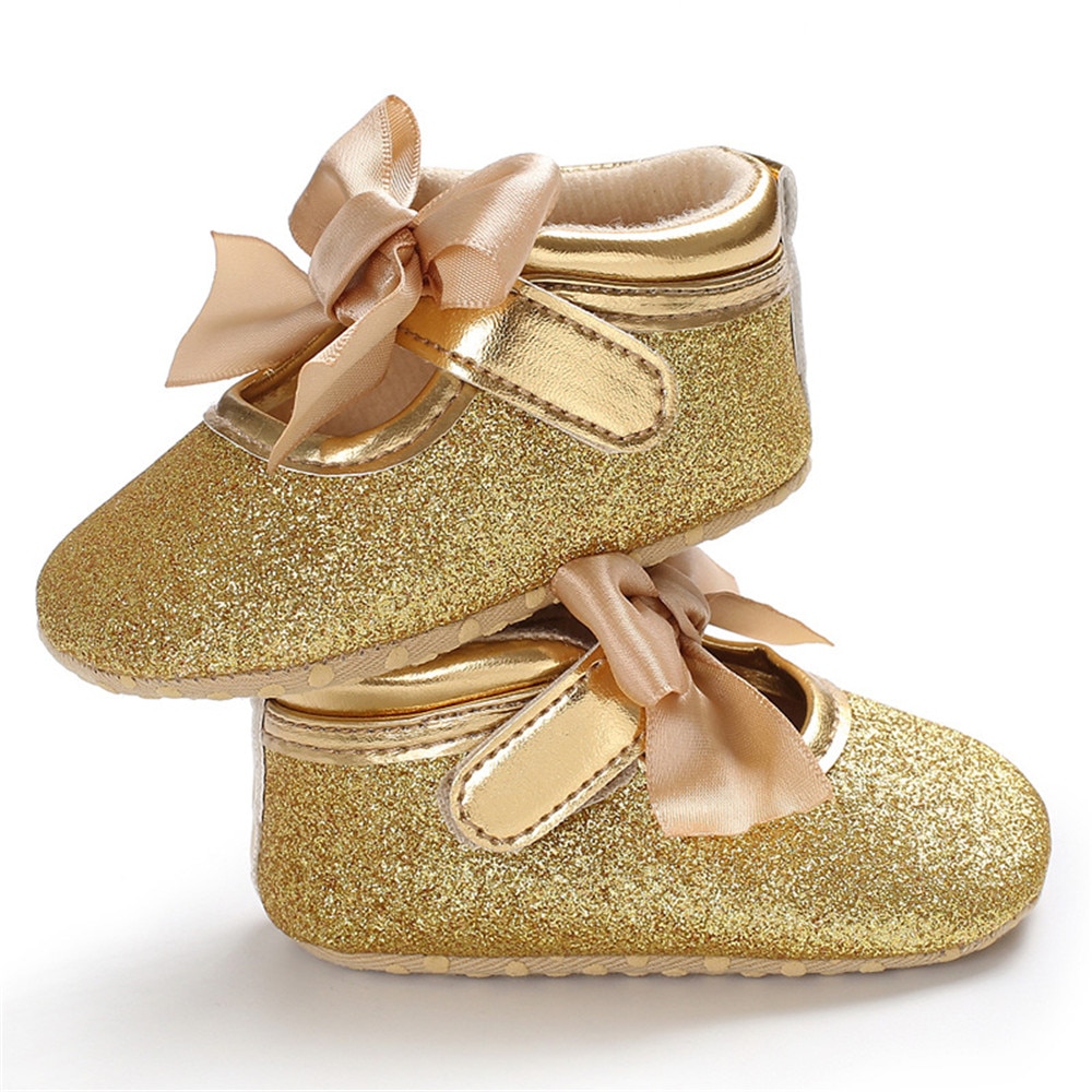 Baby Girl's Lace Up Glitter Bowknot First Walkers