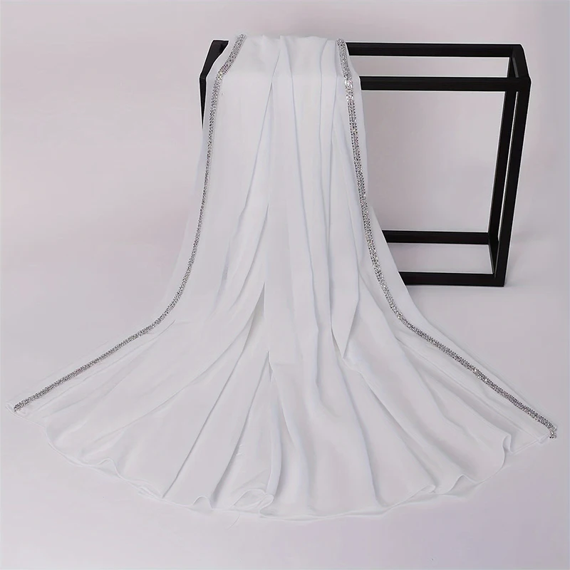 lain Pearl Bubble Chiffon Diamond Rhinestone Shawl Scarf High Quality Shimmer Beads Headband Wrap Foulard Muslim Hijab Sjaal