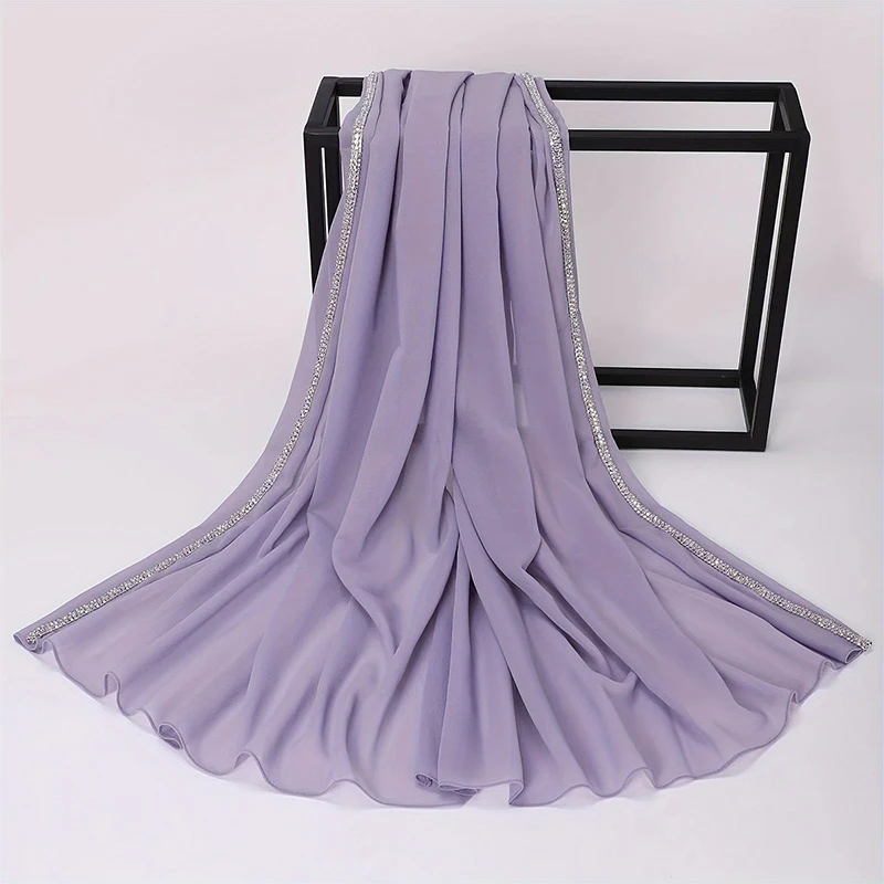 lain Pearl Bubble Chiffon Diamond Rhinestone Shawl Scarf High Quality Shimmer Beads Headband Wrap Foulard Muslim Hijab Sjaal
