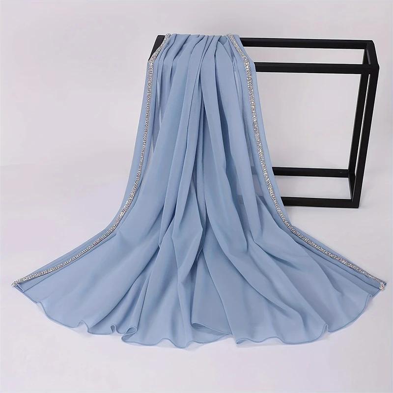 lain Pearl Bubble Chiffon Diamond Rhinestone Shawl Scarf High Quality Shimmer Beads Headband Wrap Foulard Muslim Hijab Sjaal