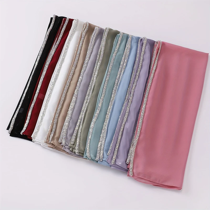 lain Pearl Bubble Chiffon Diamond Rhinestone Shawl Scarf High Quality Shimmer Beads Headband Wrap Foulard Muslim Hijab Sjaal