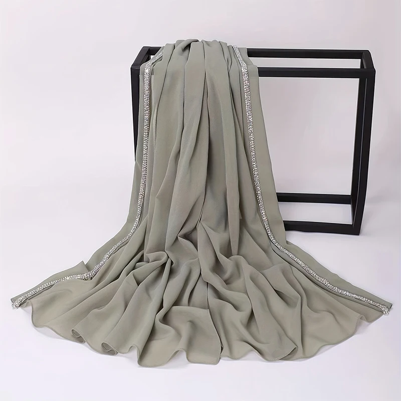 lain Pearl Bubble Chiffon Diamond Rhinestone Shawl Scarf High Quality Shimmer Beads Headband Wrap Foulard Muslim Hijab Sjaal