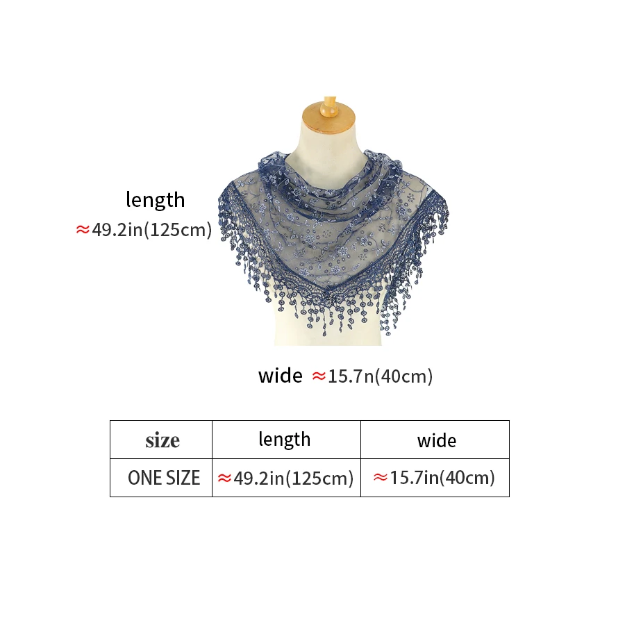 Women's Tassel Triangle Scarf Embroidered Lace Veil Floral Headcovering Church Prayer Shawl Mantilla Chapel Veil