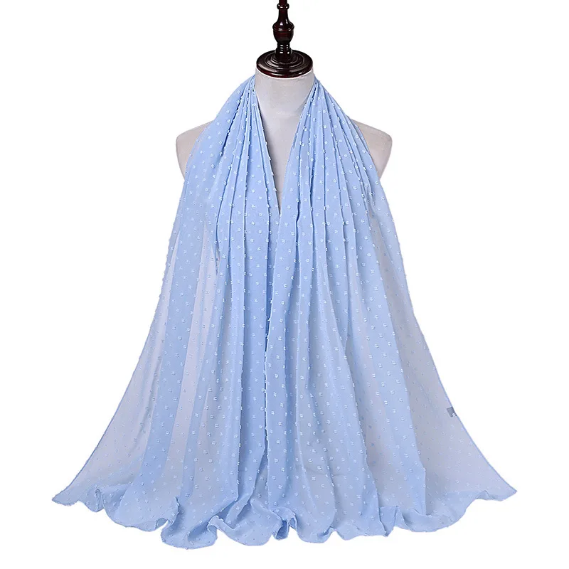 Luxuey Pom Bubble Chiffon Hijabs Scarf For Woman Long Shawl Wrap Muslim Headband Veil Jersey Hijabs 175*70cm
