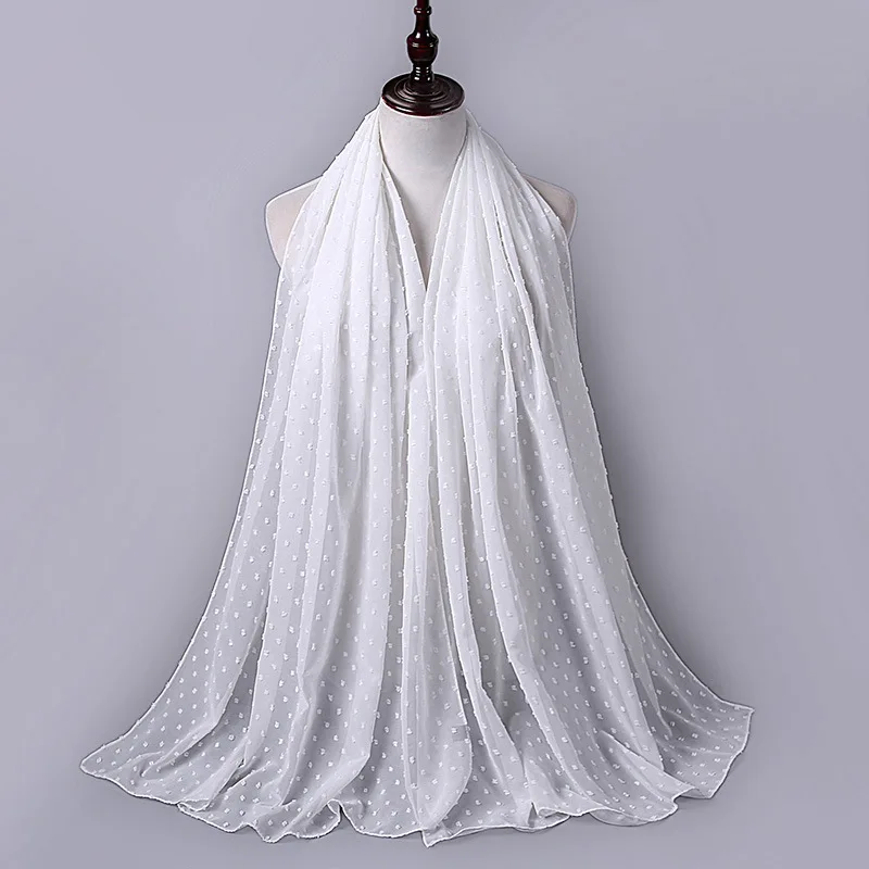 Luxuey Pom Bubble Chiffon Hijabs Scarf For Woman Long Shawl Wrap Muslim Headband Veil Jersey Hijabs 175*70cm