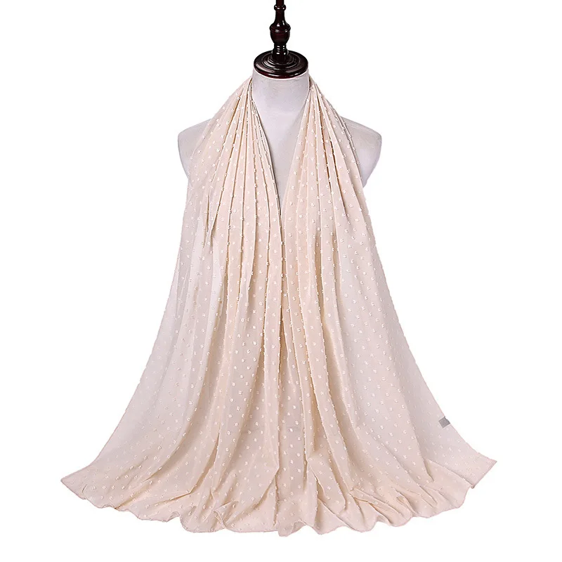 Luxuey Pom Bubble Chiffon Hijabs Scarf For Woman Long Shawl Wrap Muslim Headband Veil Jersey Hijabs 175*70cm