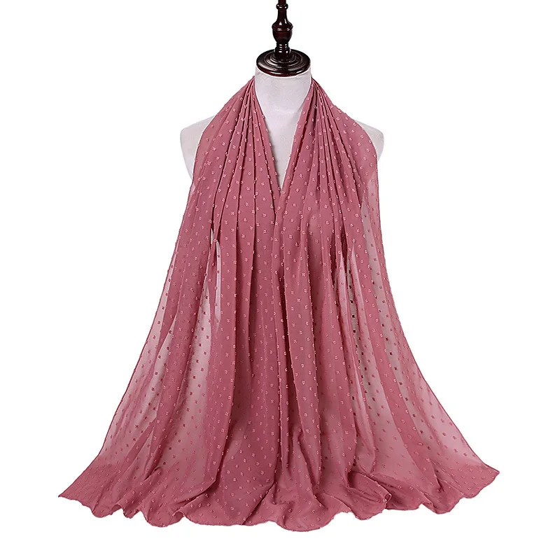 Luxuey Pom Bubble Chiffon Hijabs Scarf For Woman Long Shawl Wrap Muslim Headband Veil Jersey Hijabs 175*70cm