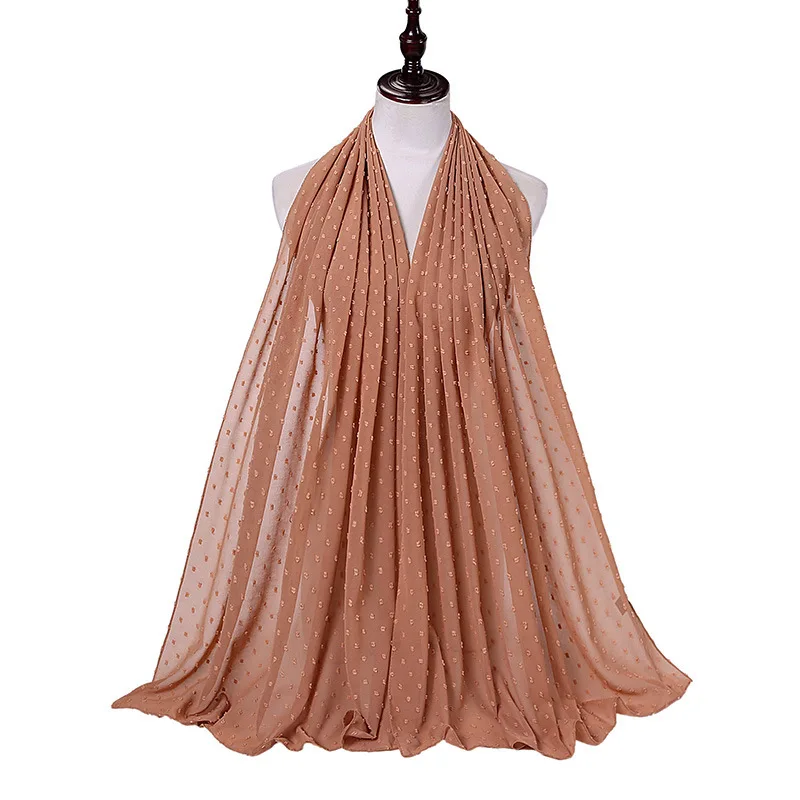 Luxuey Pom Bubble Chiffon Hijabs Scarf For Woman Long Shawl Wrap Muslim Headband Veil Jersey Hijabs 175*70cm