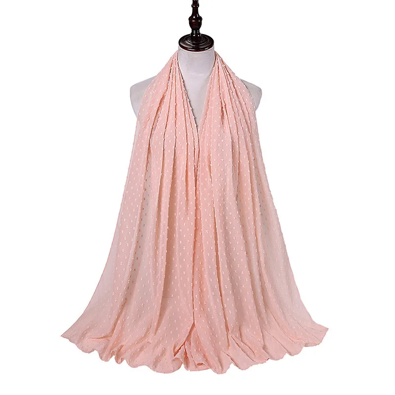 Luxuey Pom Bubble Chiffon Hijabs Scarf For Woman Long Shawl Wrap Muslim Headband Veil Jersey Hijabs 175*70cm