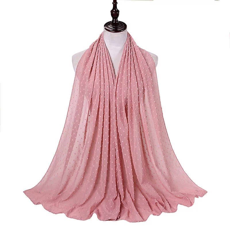 Luxuey Pom Bubble Chiffon Hijabs Scarf For Woman Long Shawl Wrap Muslim Headband Veil Jersey Hijabs 175*70cm
