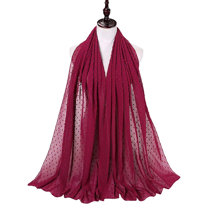 Luxuey Pom Bubble Chiffon Hijabs Scarf For Woman Long Shawl Wrap Muslim Headband Veil Jersey Hijabs 175*70cm