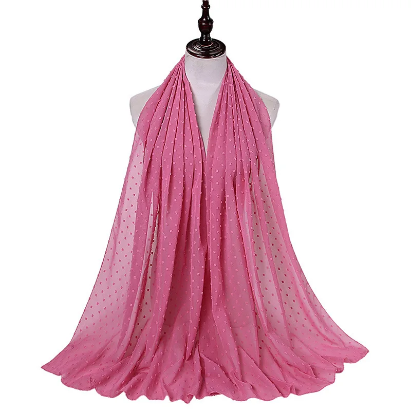 Luxuey Pom Bubble Chiffon Hijabs Scarf For Woman Long Shawl Wrap Muslim Headband Veil Jersey Hijabs 175*70cm
