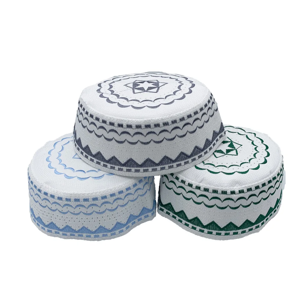 2023 New Arab Men Muslim Hats Cotton Embroidery Islamic Head Wrap Prayer Hat Saudi Arabian Man Hijab Turban Islam Jewish Caps