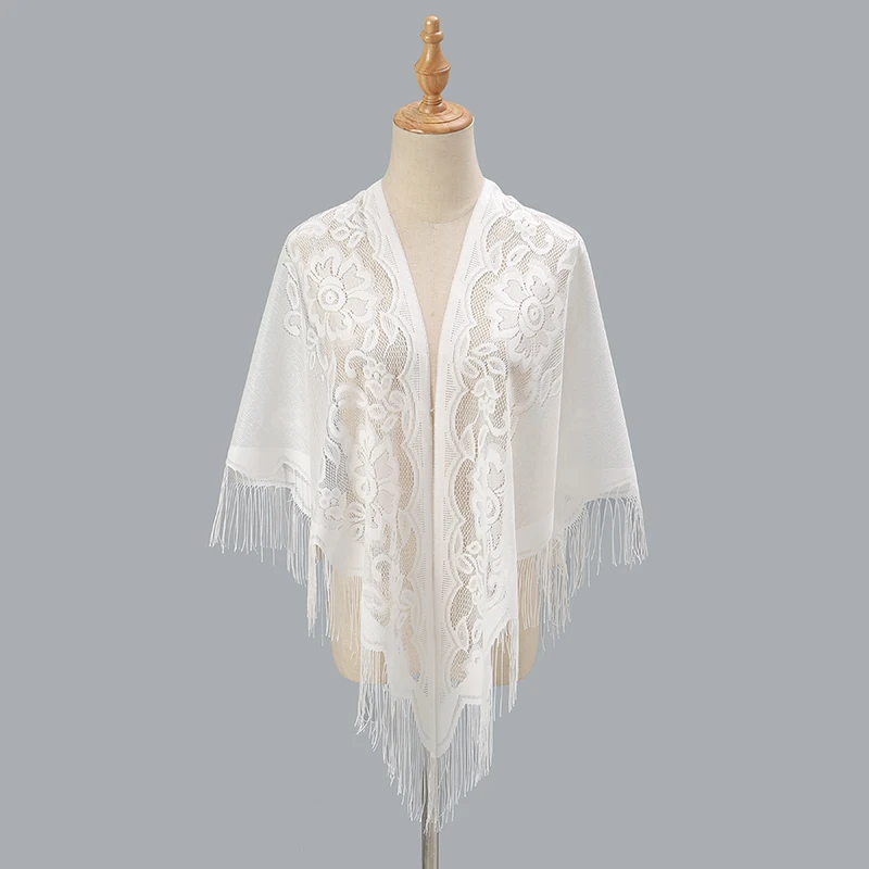 White Spanish Mantilla Lace Scarf Catholic Veil Chapel Scarves For Church Shawl Head Covering Scarf Shawl Muslim Woman 180*75cm