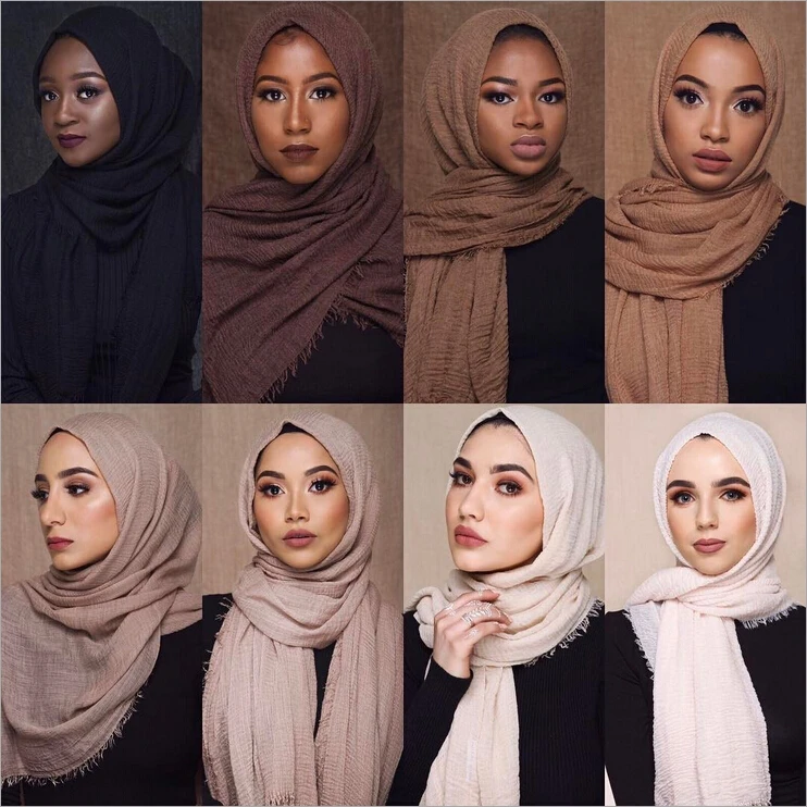 Wholesale price 70*180cm Women Muslim Crinkle Hijab Scarf Femme Musulman Soft Cotton Headscarf Islamic Hijab Shawls and Wraps