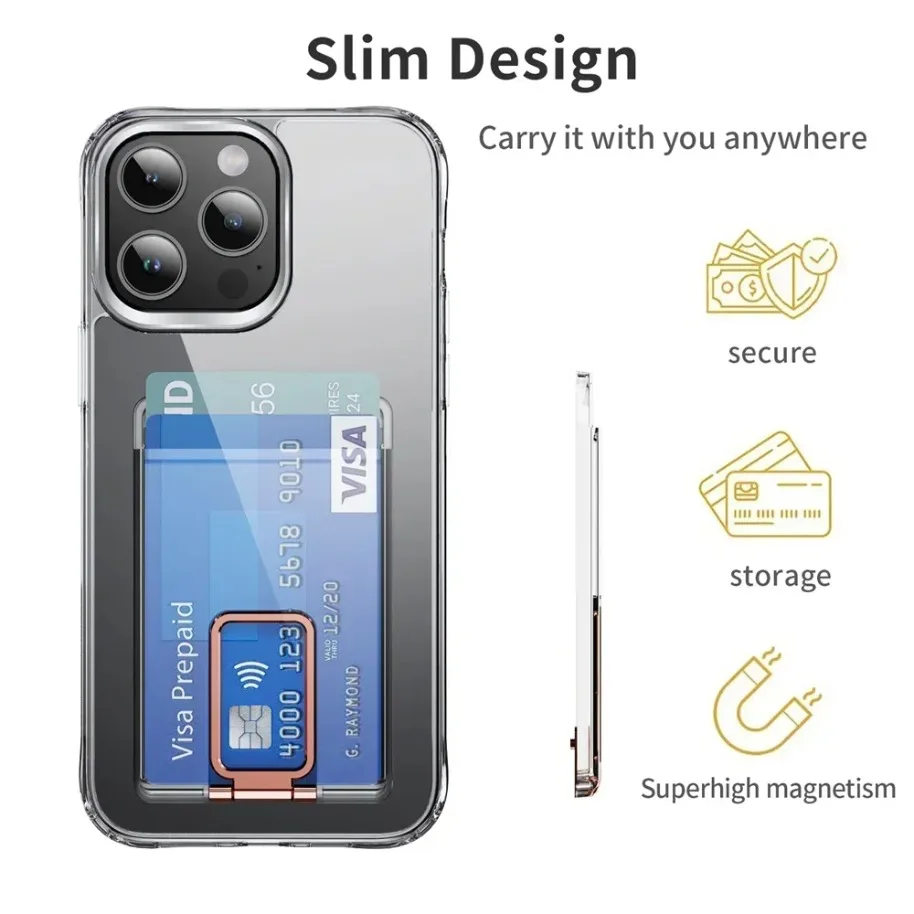 2 in 1 Magnetic Phone Card HolderCard Bracket For Magsafe iPhone 17 16 15 14 13 12 Bank Card Storage Safe Phone Shell