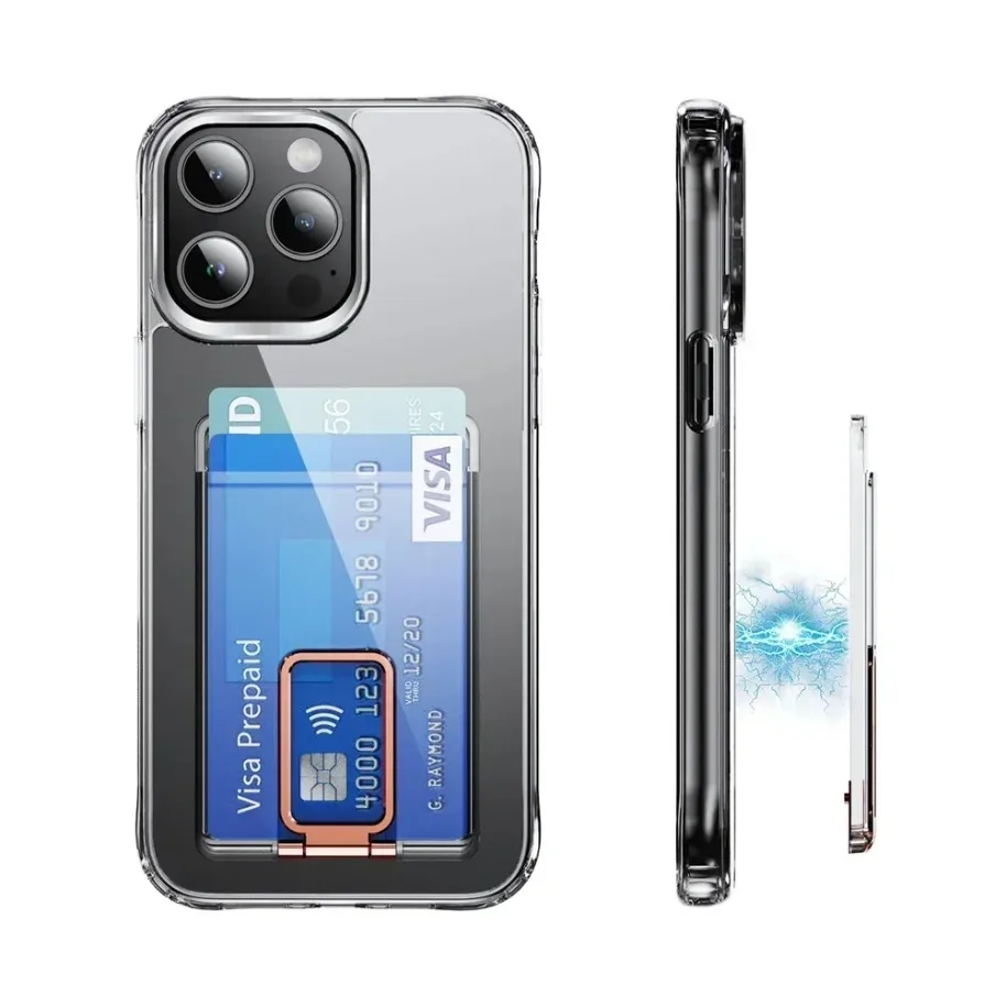 2 in 1 Magnetic Phone Card HolderCard Bracket For Magsafe iPhone 17 16 15 14 13 12 Bank Card Storage Safe Phone Shell