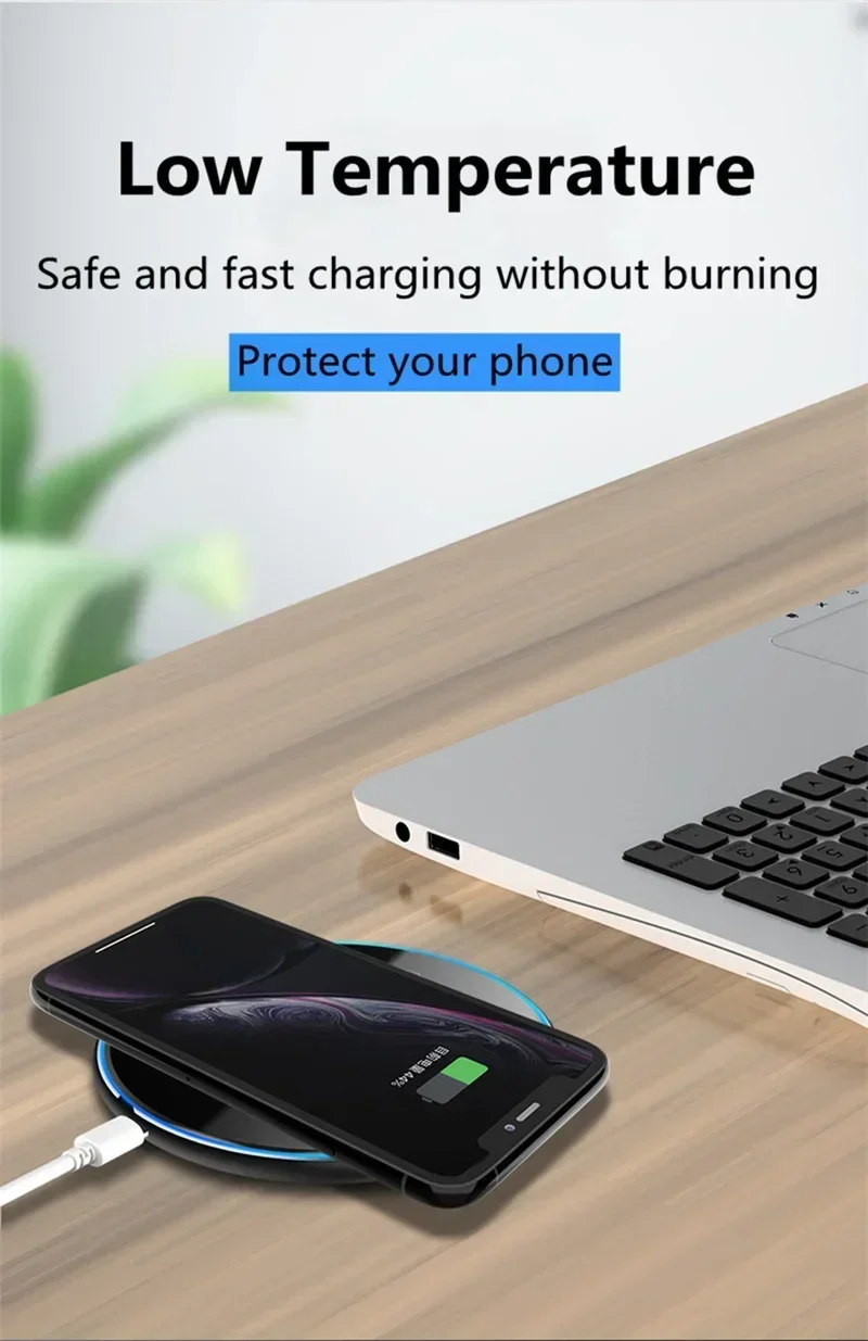 Wireless Charger Pad Stand Desktop Ultra-thin Mobile Phone Fast Charging Dock Station For iPhone 16 15 14 13 Samsung Note Xiaomi