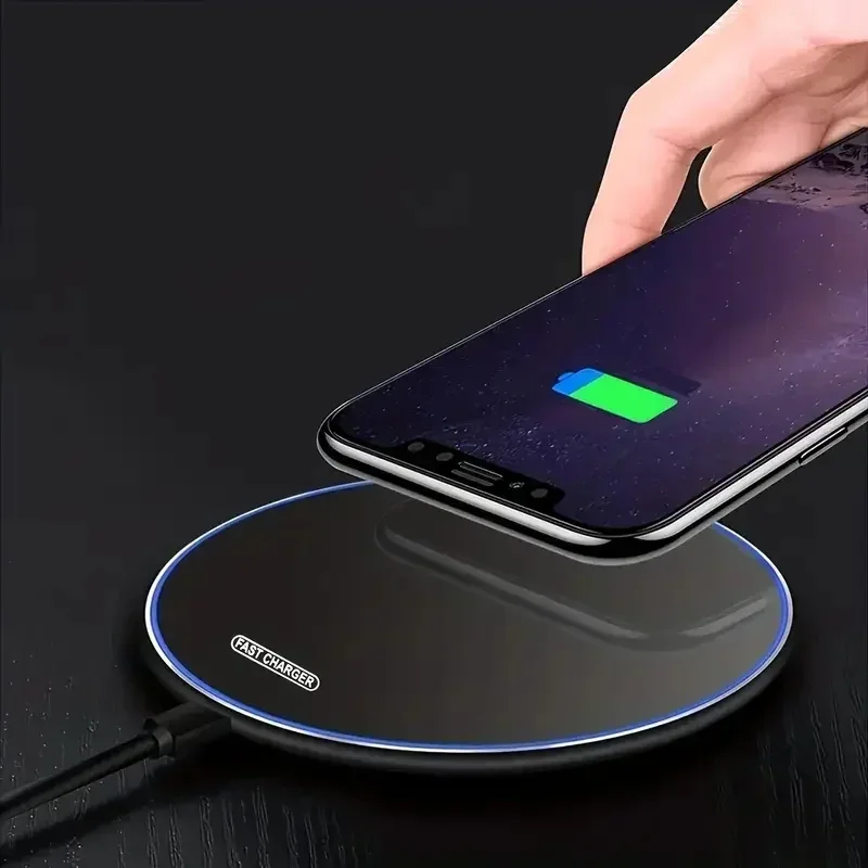 Wireless Charger Pad Stand Desktop Ultra-thin Mobile Phone Fast Charging Dock Station For iPhone 16 15 14 13 Samsung Note Xiaomi
