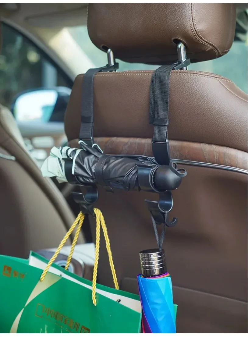 2pcs Multi-function Car Back Seat Hook Rear Seat Headrest Hanging Hook Umbrella Holder Seat Back Storage Hook Auto Interior Tool