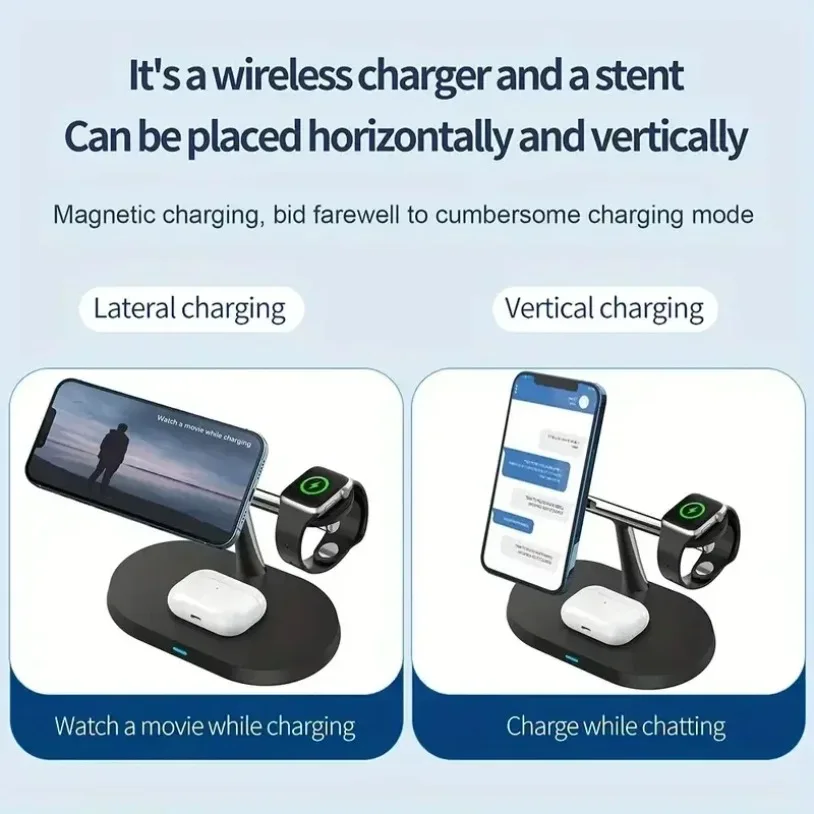 3 In 1 Magnetic Wireless Charger Stand For iPhone 16-12 Pro Apple Watch 9 8 Airprods 3 In 1 Macsafe Fast Charging Station