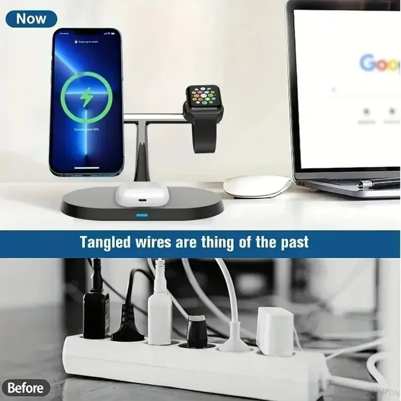 3 In 1 Magnetic Wireless Charger Stand For iPhone 16-12 Pro Apple Watch 9 8 Airprods 3 In 1 Macsafe Fast Charging Station