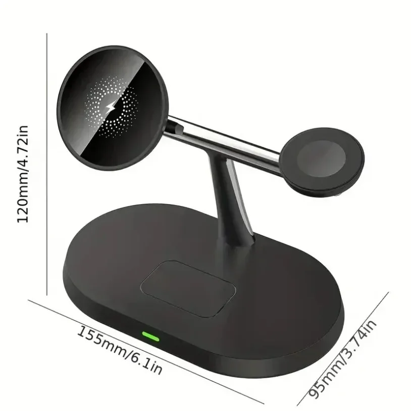 3 In 1 Magnetic Wireless Charger Stand For iPhone 16-12 Pro Apple Watch 9 8 Airprods 3 In 1 Macsafe Fast Charging Station