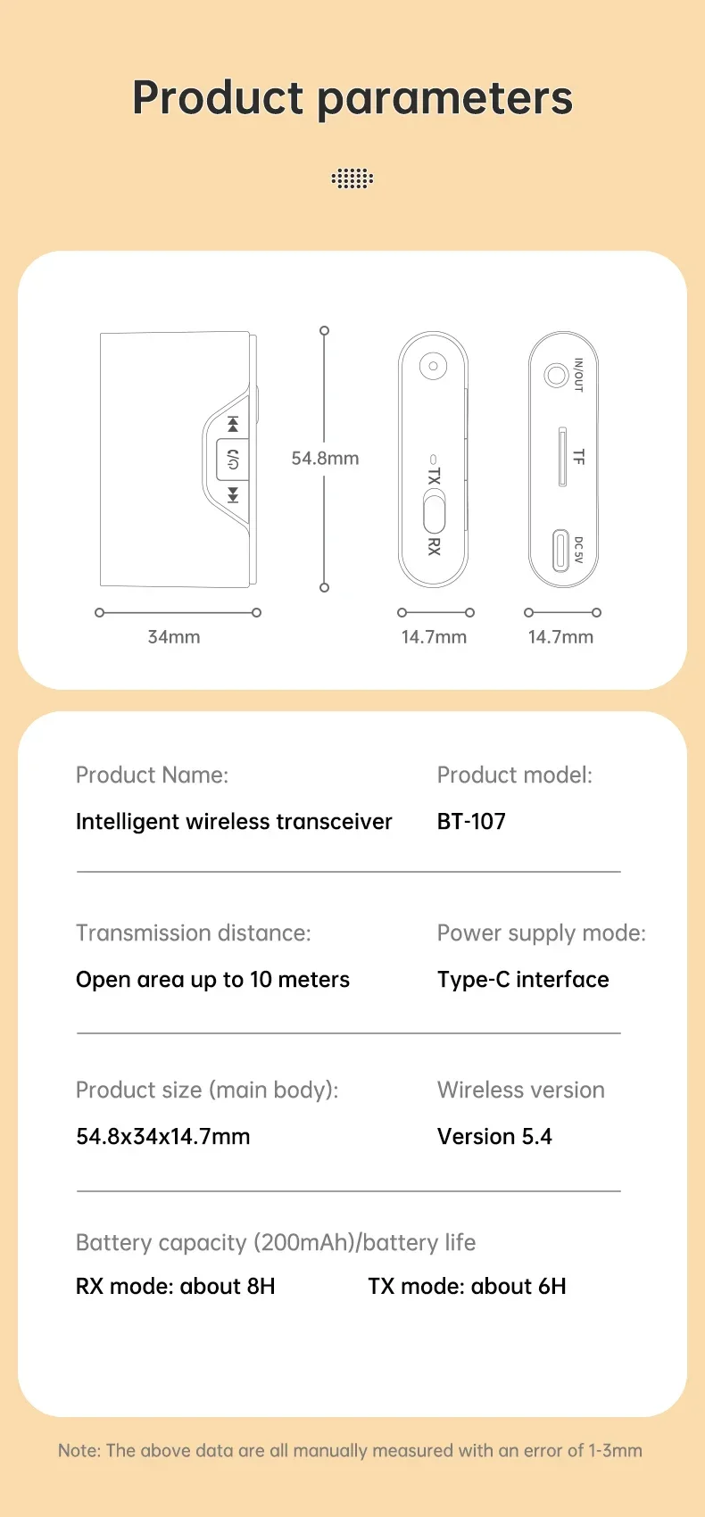 Wireless Bluetooth 5.4 Audio Receiver Transmitter 3.5mm AUX Jack Adapter TF Card Playback Hands Free for Car Radio TV Earphones