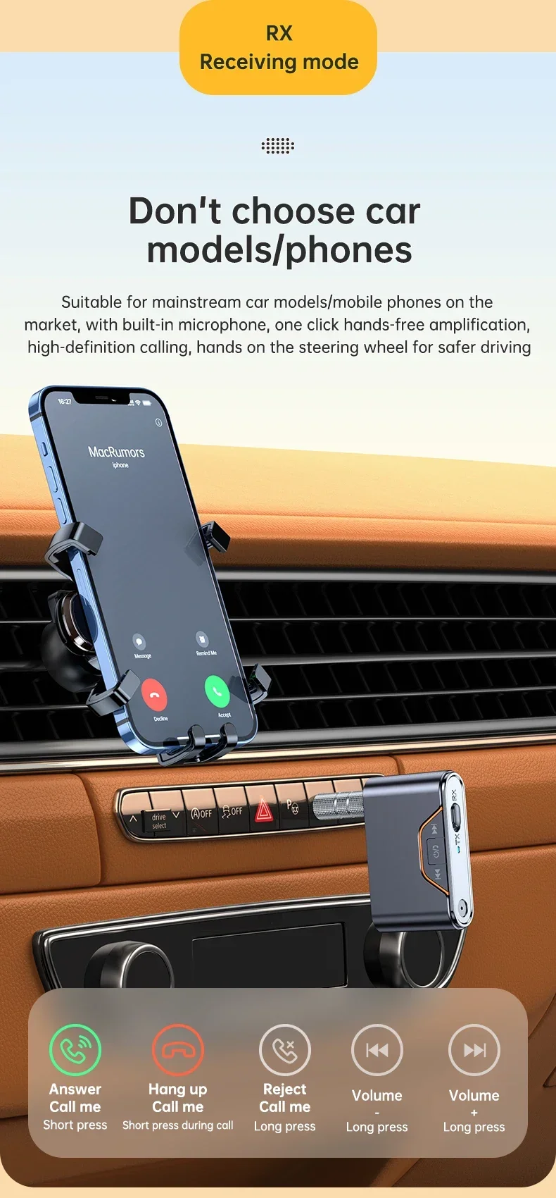 Wireless Bluetooth 5.4 Audio Receiver Transmitter 3.5mm AUX Jack Adapter TF Card Playback Hands Free for Car Radio TV Earphones