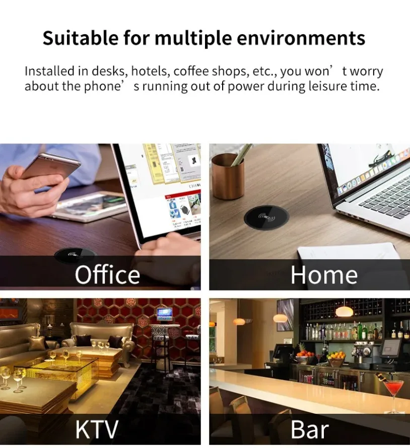 VIKEFON Quick Wireless Desktop Embedded Charger For iPhone 17-12 Samsung Huawei Xiaomi Oppo Phone Fast Inductive Charging