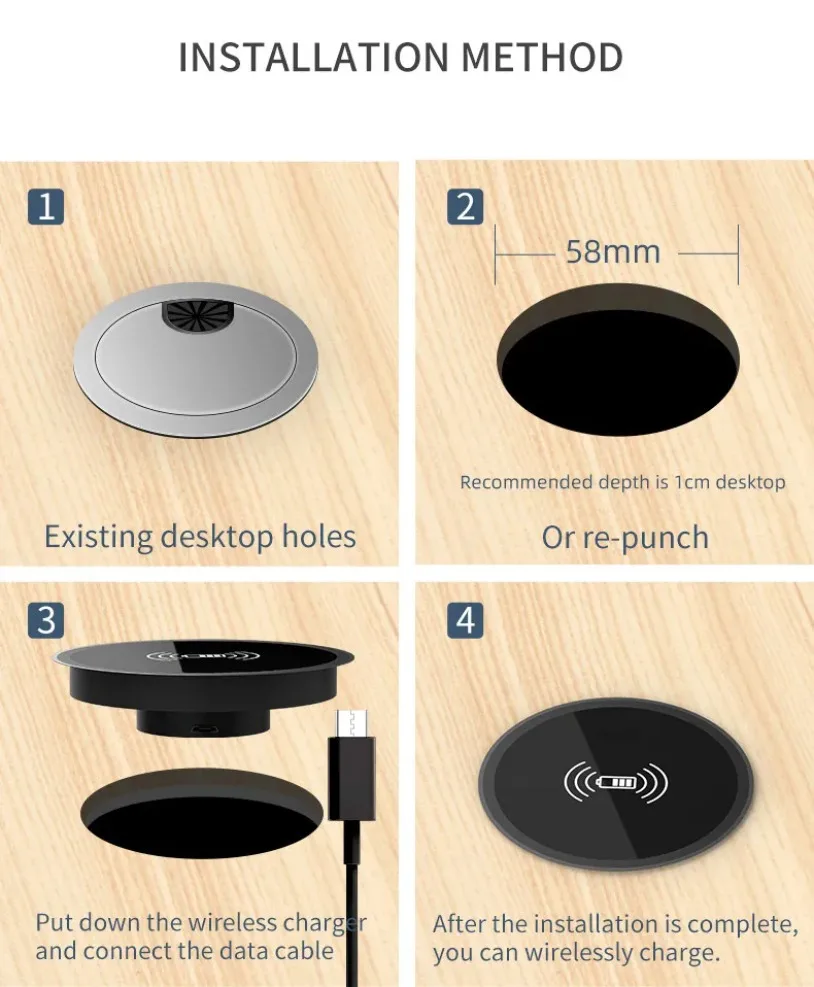 VIKEFON Quick Wireless Desktop Embedded Charger For iPhone 17-12 Samsung Huawei Xiaomi Oppo Phone Fast Inductive Charging