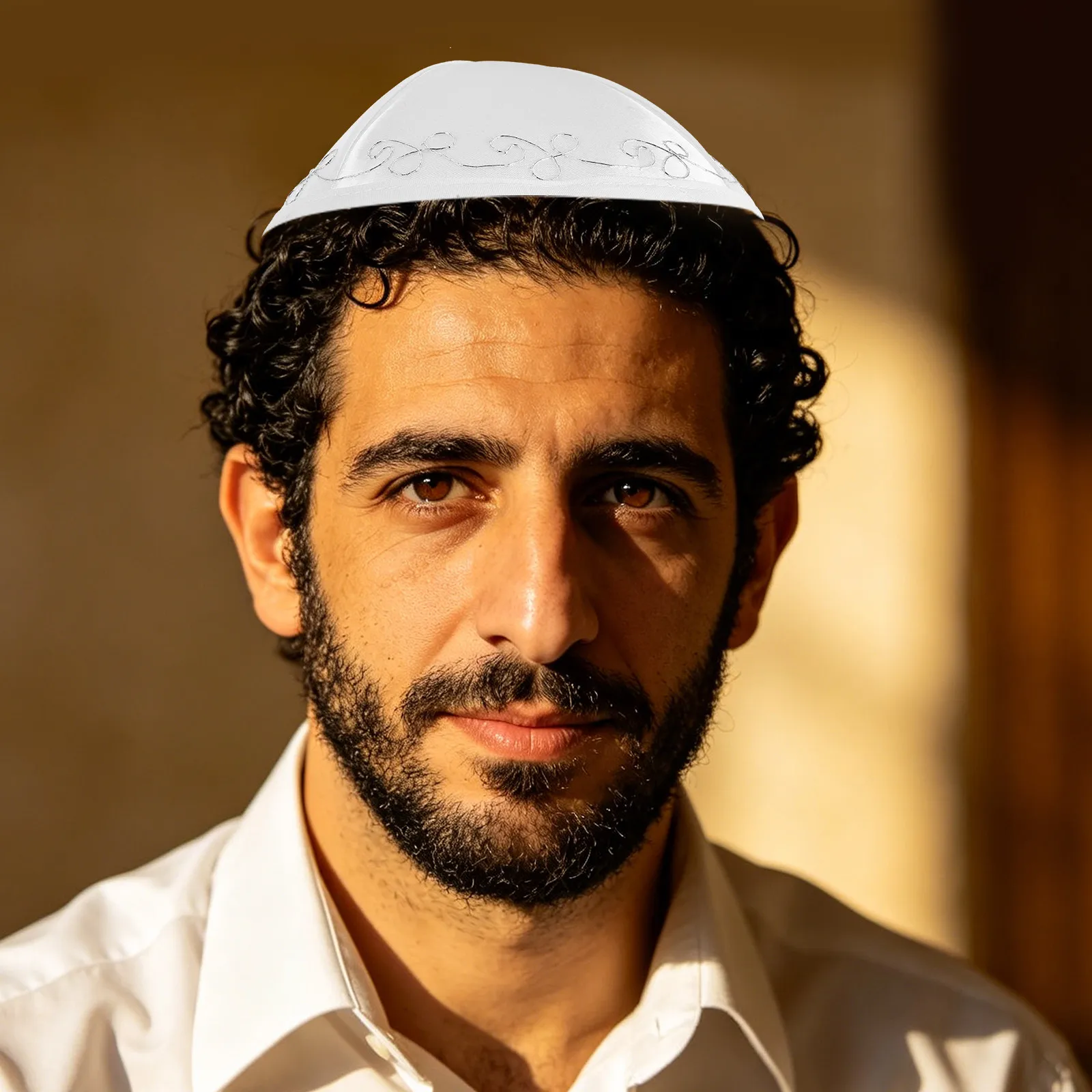 Yemenite Kippah White Polyester Men Foldable Breathable Lightweight Prayer Jewish Skullcap Festival Ceremony Religious Head