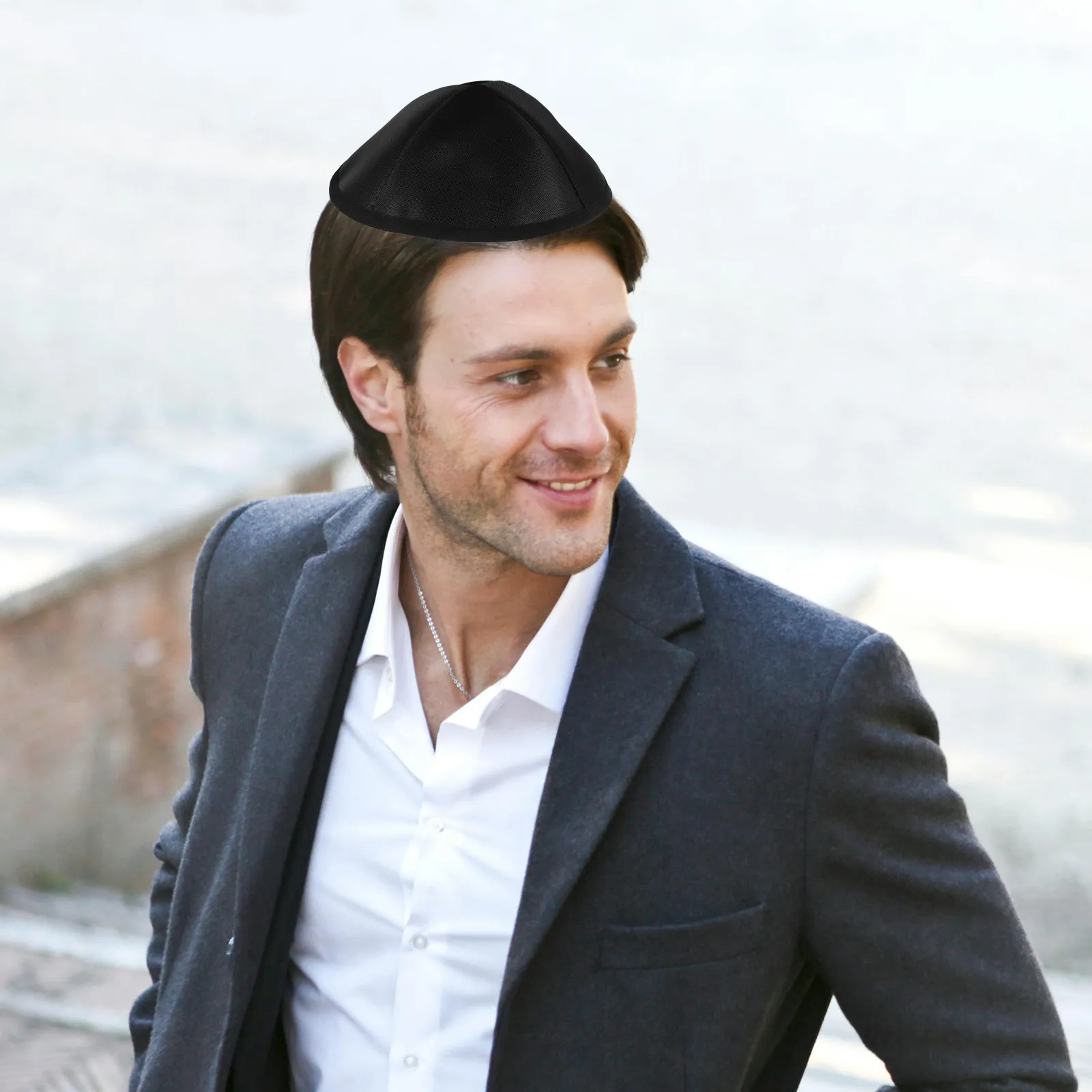Polyester Black Jewish Hat Kippah Yarmulke Breathable Skullcap Men Prayer Festival Headwear Jewish Hat Yemenite Prayer Kippah