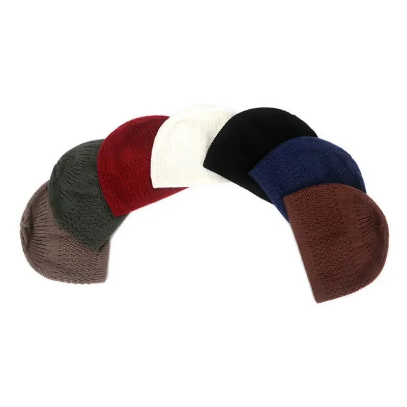 Warm Islamic Ramadan Jewish Kippah Homme Hat Unisex Beanies Cap Winter Knitted Muslim Men Prayer Hats Men's Wrap Head Caps
