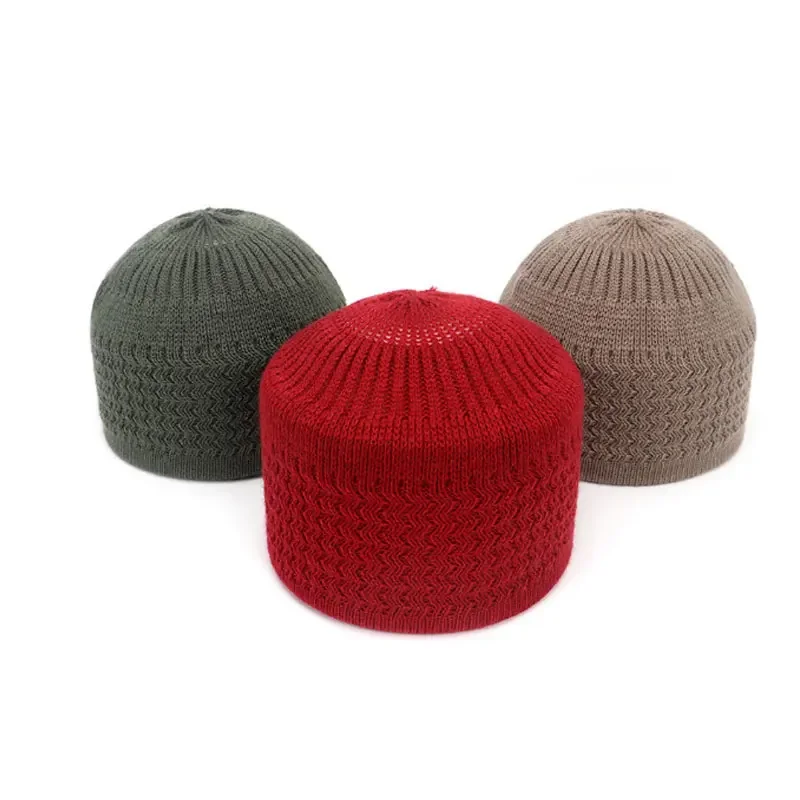 Warm Islamic Ramadan Jewish Kippah Homme Hat Unisex Beanies Cap Winter Knitted Muslim Men Prayer Hats Men's Wrap Head Caps