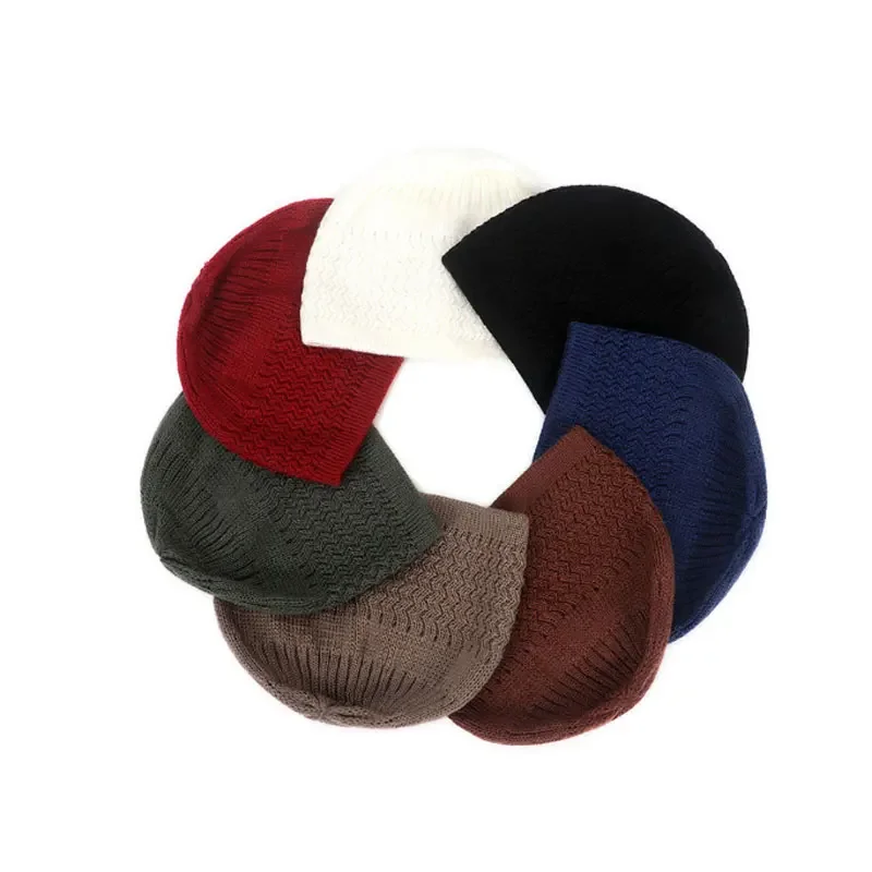 Warm Islamic Ramadan Jewish Kippah Homme Hat Unisex Beanies Cap Winter Knitted Muslim Men Prayer Hats Men's Wrap Head Caps