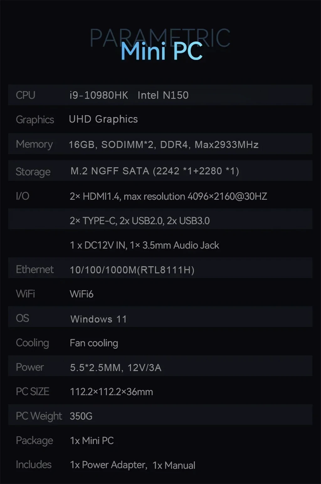 NEW Mini PC Windows 11 Pro Intel Core I9 10980HK N150 16GB 32GB RAM 1TB 2TB SSD WiFi6 Portable Gaming Computer Office PC Desktop