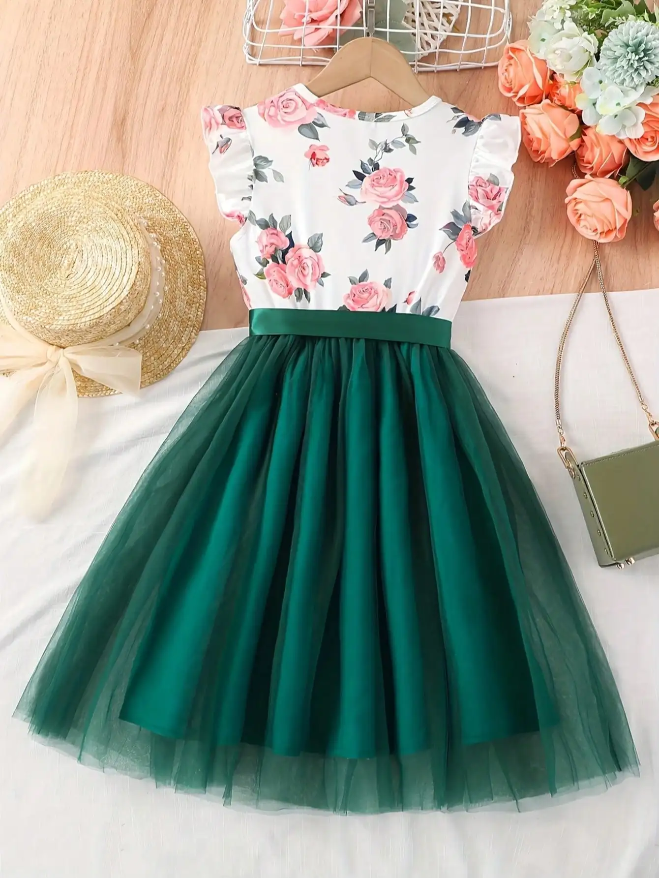 Summer 2026 Children's & Women's Cute Plush Dress with Small Flying Sleeves Round Neck Print Design New Collection