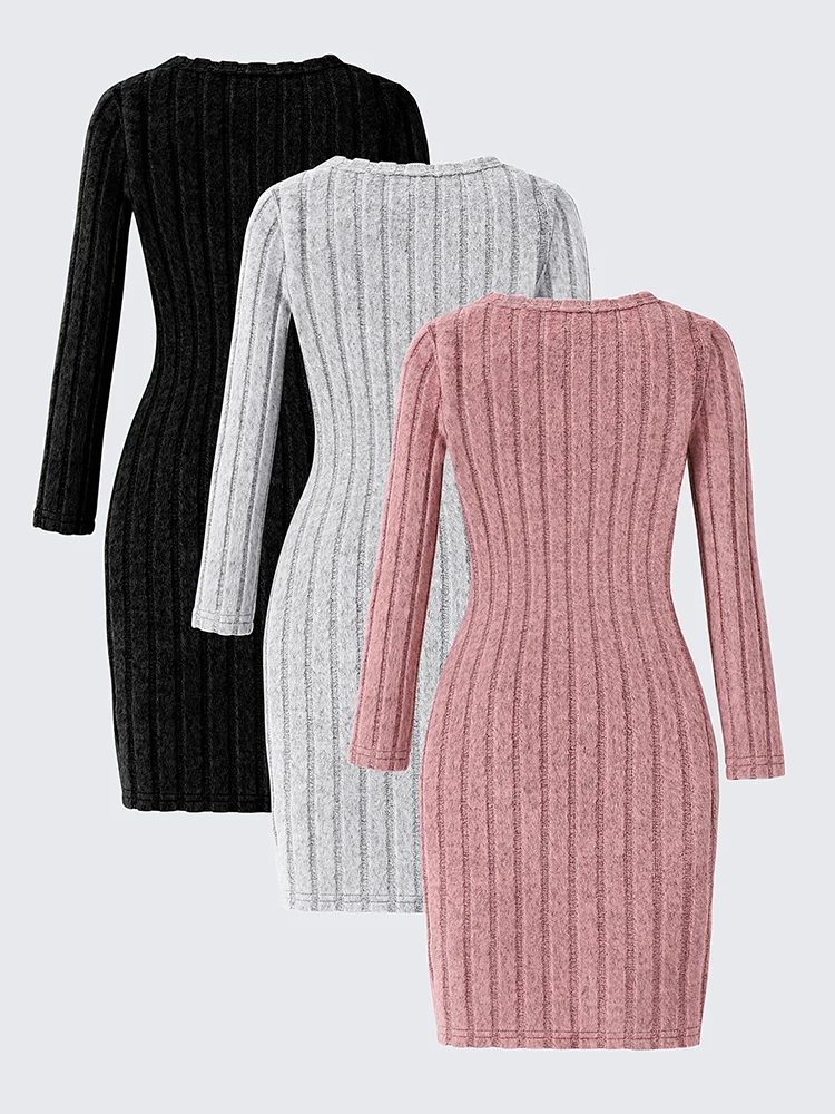 Autumn And Winter Girls' Casual Cute Long Sleeved Round Neck Button Decoration Dress Three Piece Set