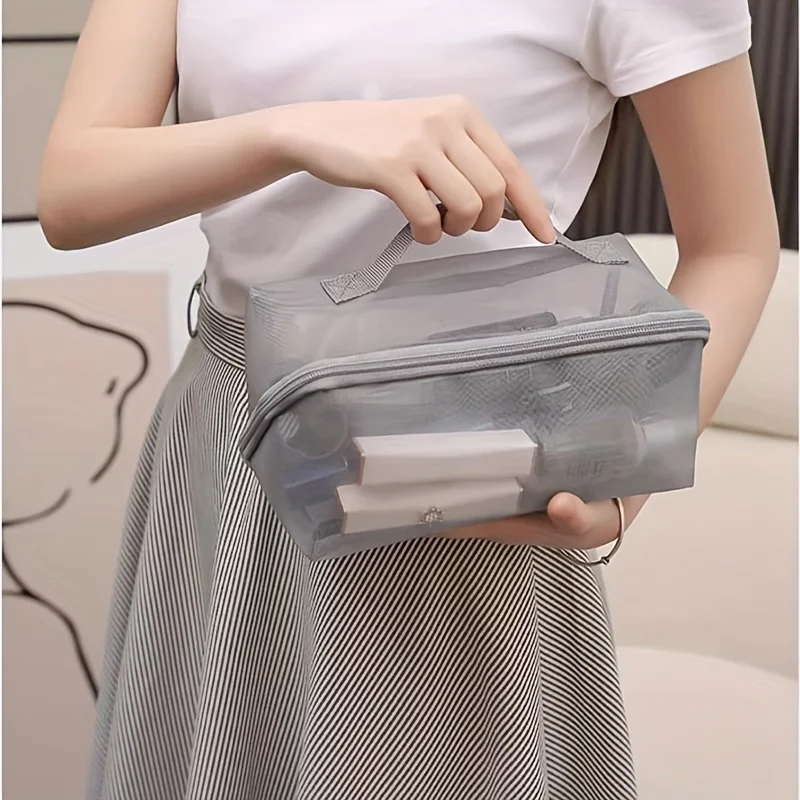 Large Capacity Cosmetic Bag, Transparent Handheld Zipper Storage Bag, Visible Travel Portable Cosmetic Wash Bag