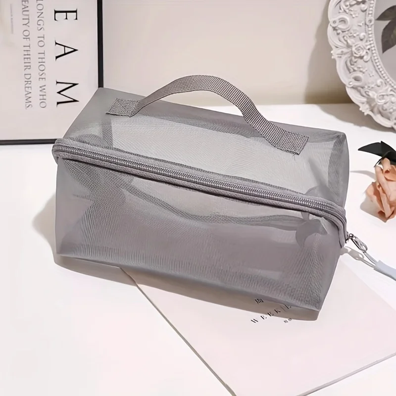 Large Capacity Cosmetic Bag, Transparent Handheld Zipper Storage Bag, Visible Travel Portable Cosmetic Wash Bag