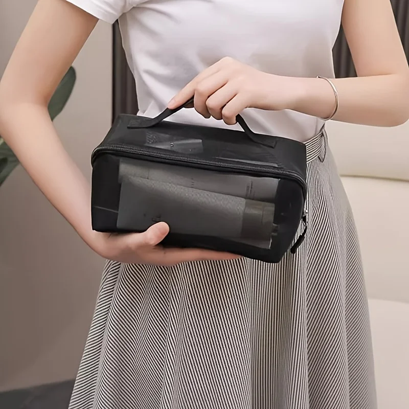 Large Capacity Cosmetic Bag, Transparent Handheld Zipper Storage Bag, Visible Travel Portable Cosmetic Wash Bag