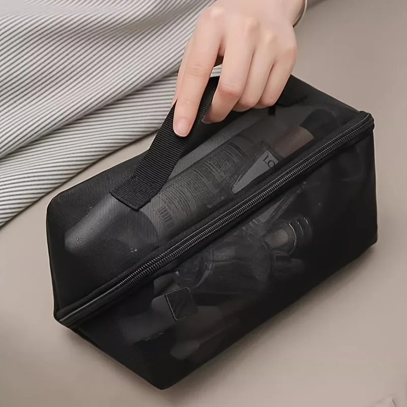 Large Capacity Cosmetic Bag, Transparent Handheld Zipper Storage Bag, Visible Travel Portable Cosmetic Wash Bag