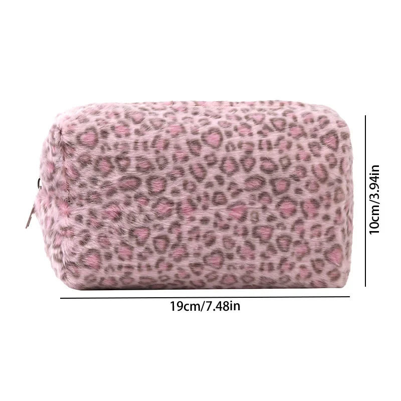 Large Capacity Plush Leopard Print Cosmetic Bag Portable Travel Toiletry Bag High Quality Ladies Makeup Organizer Storage Bag