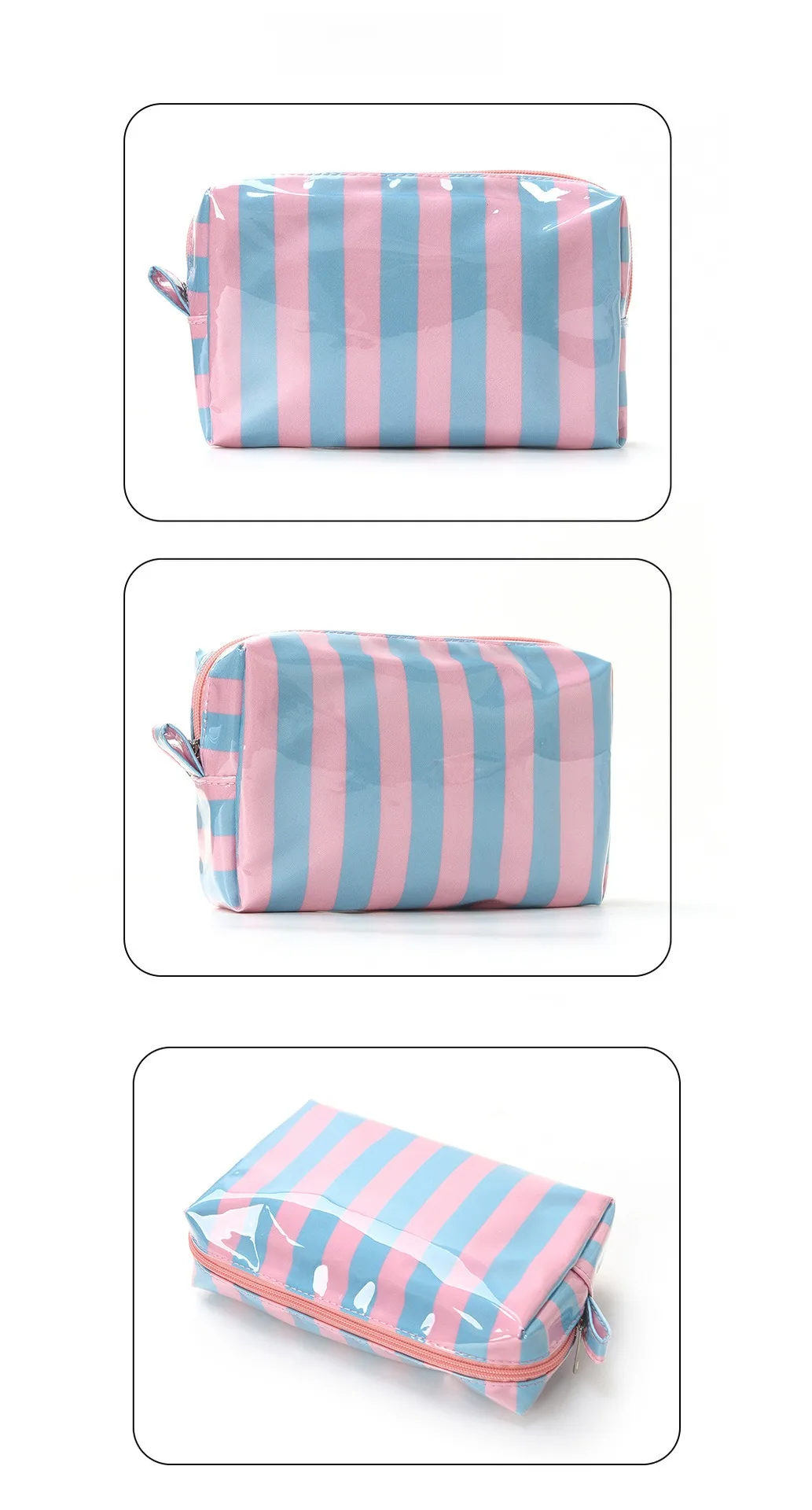 Large-capacity color-blocked makeup bag, striped storage bag, high-appearance travel portable cosmetic storage bag