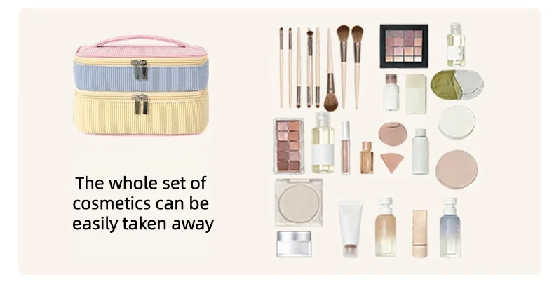 New Flannel Double-Layer Makeup Bag Travel Portable Large Capacity Storage Bag PU Multi-Functional Cosmetic Organizer